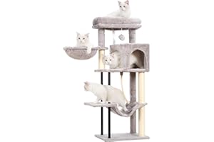 Gitelsnour Cat Tree, Cat Tower for Indoor Cats, 43.3 inch Cat Tree Tower with Sturdy Steel Tube, Cat Hammock, Cat Condo for Small Cats and Kittens, Cat Scratching Post, Light Gray GCT004SW