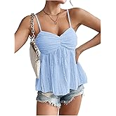 SOLY HUX Women's Peplum Crop Tops Y2K Cute Babydoll Tops Lace Ruched Dressy Casual Spaghetti Strap Going Out Camisole