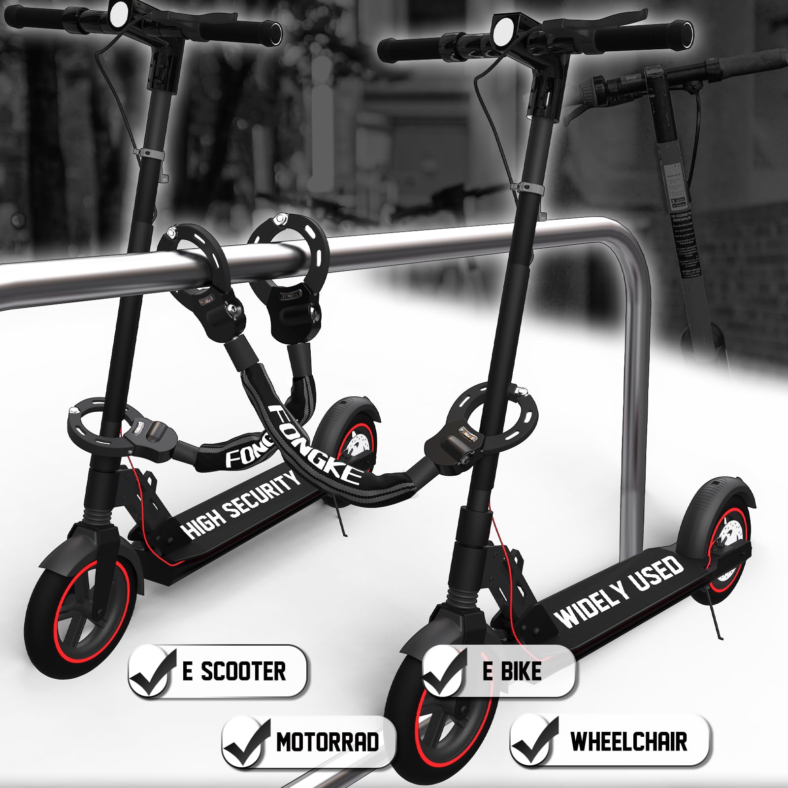 E Scooter Schloss | 8mm Dicke Kettenschloss | Handschellenschloss | Fahrradschloss | Hochsicherheits Schlösser Inklusive Aufbewahrungstasche | Schloss für E Scooter, E-Bike, Motorrad 4