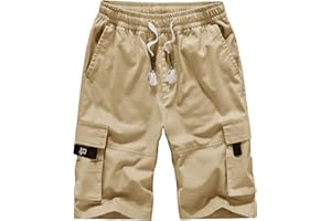 ELETOP Men's Cargo Shorts Casual Cotton Elastic Waist Work Shorts Drawstring Big Tall Classic Stretch Shorts