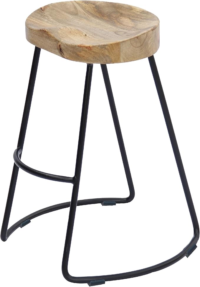 Amazon Com The Urban Port Wooden Saddle Seat Barstool With Metal Legs Large 30 Inch Furniture Decor
