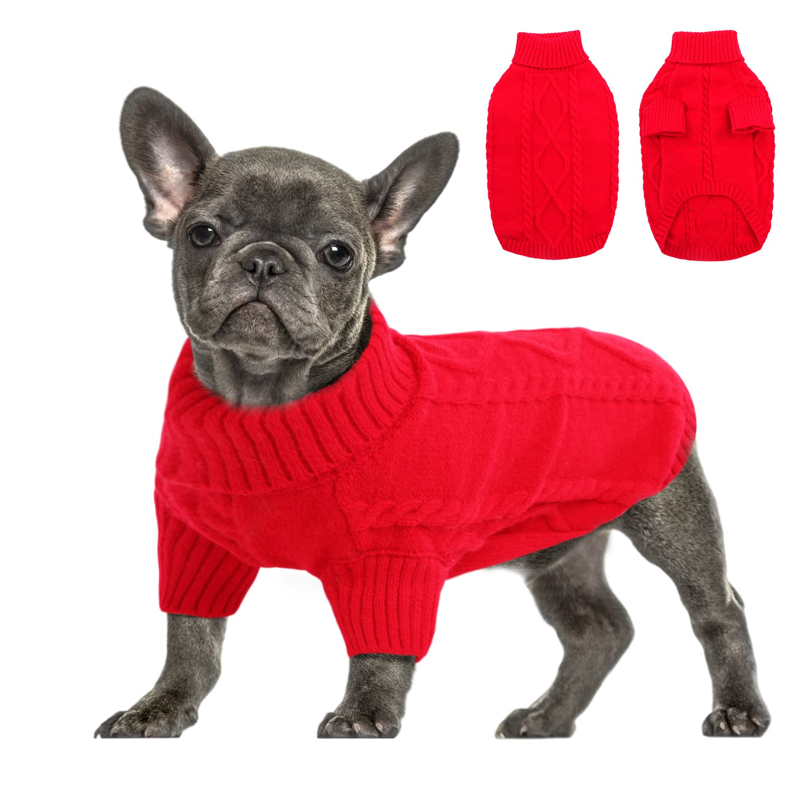 Queenmore XS Dog Christmas Jumper, Turtleneck Knitted Sweater Xmas Outfit for Chihuahua, Dachshund Cockapoo,Sausage Dog,Bulldog Yorkie,Cats, Red, XS โ image 1