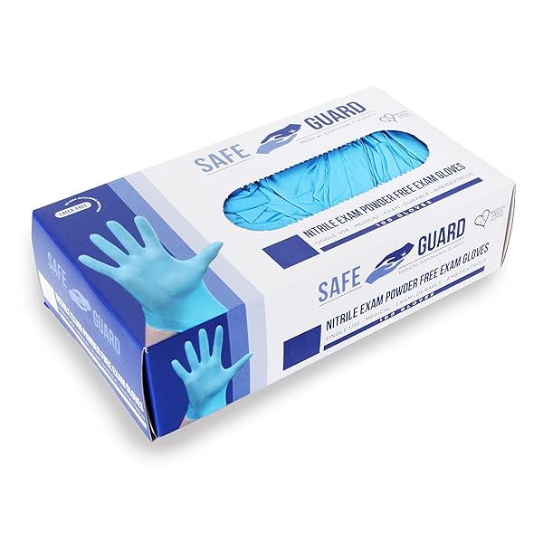 SAFEGUARD NITRILE DISPOSABLE GLOVES, POWDER FREE, FOOD GRADE GLOVES, (SYNCHKG082507), BOX, LARGE (100 COUNT)