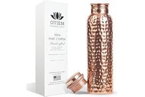 Otiem 34oz Pure Copper Water Bottle for Drinking – Ayurvedic Hammered Copper Water Bottle, Leak Proof Lid – Large Handcrafted Copper Bottle Water Vessel – 100 Copper Drinking Water Bottle 34 Oz
