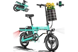 Favoto Folding Electric Bike with Removable 499Wh Battery - 400W Power(Peak 600W Brushless Motor) 48V, Multiple Suspension Foldable Ebike,3-Speed, Mini E Bikes 14" Tires for Adults/Teens