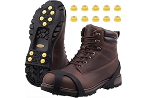 1 Pair Ice Cleats with 10 Steel Studs Cleats, Anti-Slip Snow Grippers for Boots and Shoes, Stainless Steel Crampons for Hikin