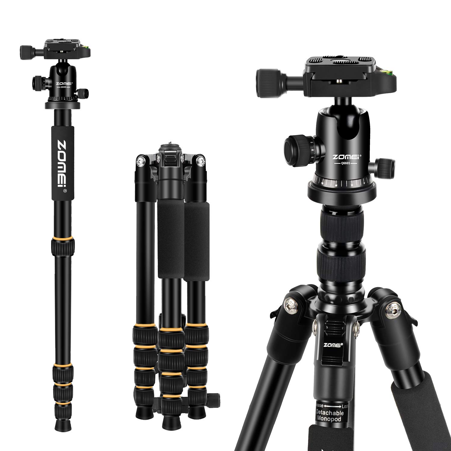 ZOMEi Q666 Tripod Magnesium Aluminum Alloy Light Weight Portable Camera Tripod 14.5inch Travel Folding Size with Ball Head and Carrying Case for Canon Nikon Sony Cameras