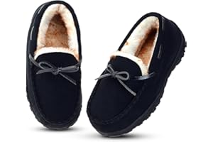 Vonair Kids Moccasin Slippers Memory Foam House Shoes Indoor Outdoor Rubber Bottom Slippers for Boys Girls