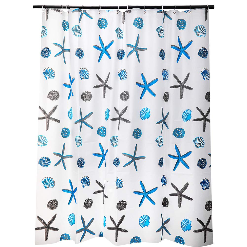 meioro Shower Curtains Ocean Theme Peva Waterproof and Mildew Resistant Bathroom Curtains Home Shower Curtain Liners with Rustproof Grommets and Curtain Hooks (Starfish and Seashells)