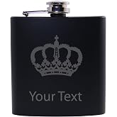 Personalized Custom Crown Black Stainless Steel Hip Customizable Flask