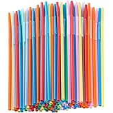 Bendy Disposable Plastic Drinking Straws 12.8" Long for 40oz Tumbler 100Pcs | BPA-free Colorful straws, kid elderly safe, for home parties weddings BBQ cold drinks, sturdy bulk event gear