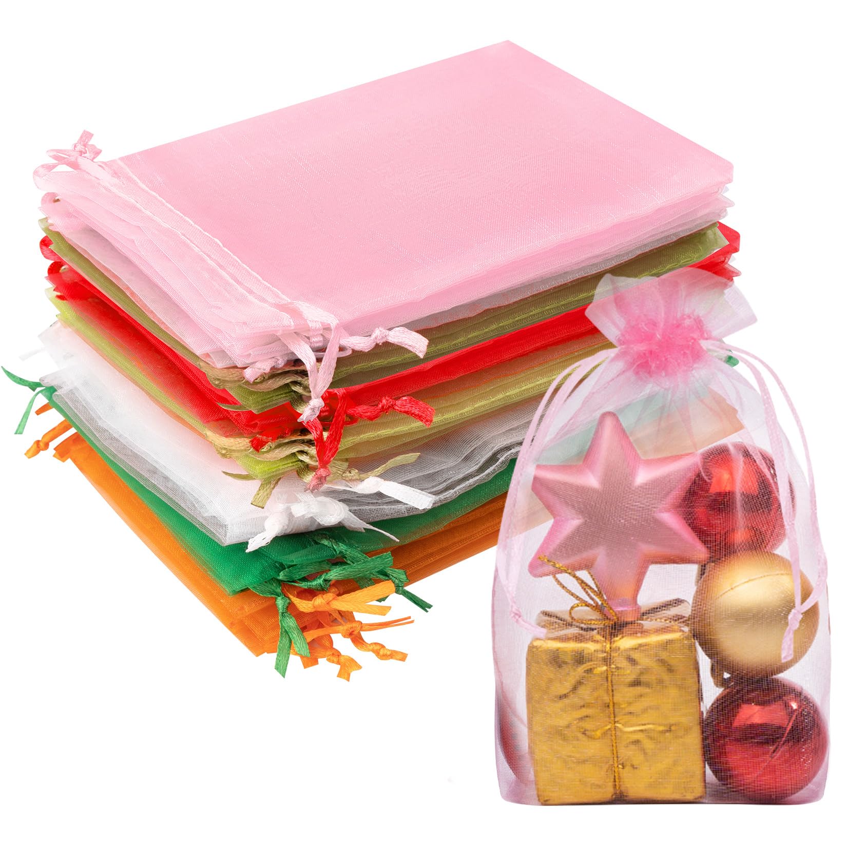 Photo 1 of Crweety 50 Pcs Mixed Color Organza Bags 4x6 Inch, Small Mesh Bags Drawstring Small Gift Bag Pouch Bag for Wedding Party Favor Christmas