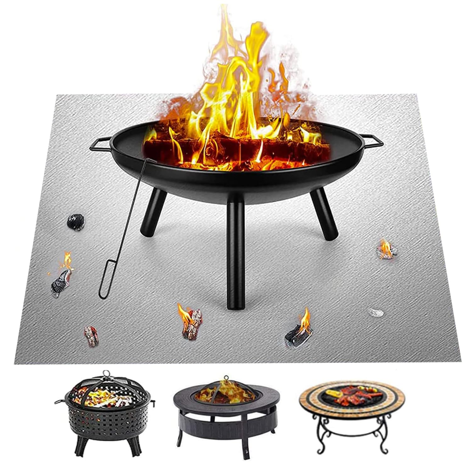 Fire Pit Mat, 39*39Inch Square Fireproof Mat, Under Grill Mat Pad Protector, Portable Fire Pits, Square Fireproof Mat Grill Mat, Resistant Patio Grill Mat for Decking, Grass, Lawn, Backyard