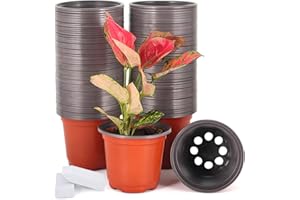 JERIA 100-Pack 4 Inch Plastic Plant Nursery Pots Come with 100 Pcs Plant Labels, Seedling Flower Plant Container and Seed Starting Pots