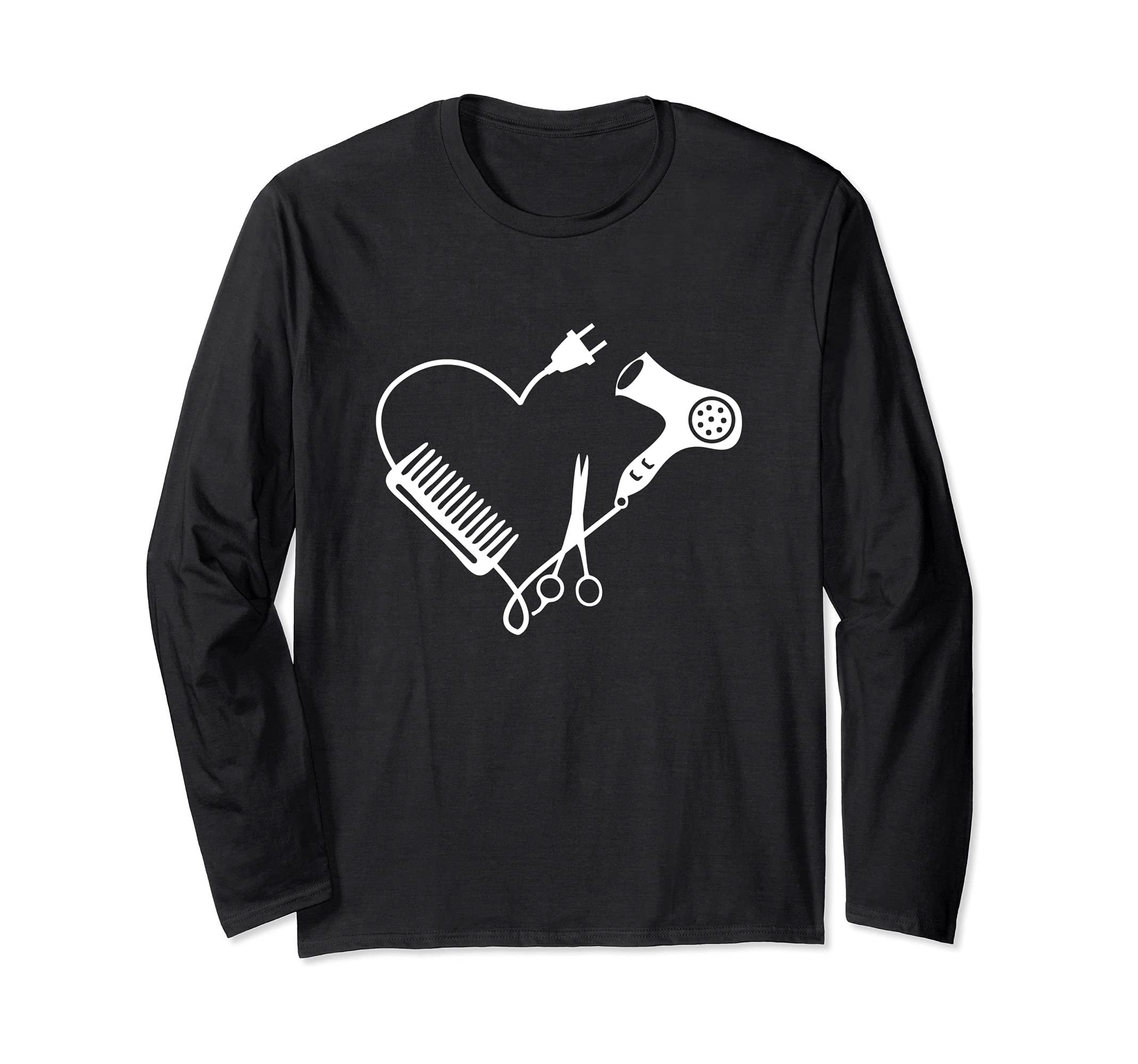 Hairdresser Heart Hair Dryer Comb Scissors Long Sleeve T-Shirt