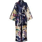 Women's Plus Size Floral Robes Long Satin Kimonos Bathrobes Patterned Long Silky Sleepwear Loungewear