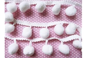 YYCRAFT 9 Yards White Jumbo Pom Pom Ball Fringe Trim Ribbon for Sewing Craft