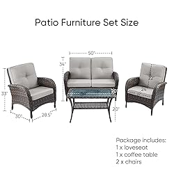HUMMUH 4-Piece Patio Furniture Wicker Outdoor