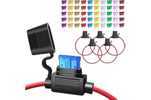 5pack Inline Fuse Holder 12V with 50pcs Automotive Fuses (3A, 5A, 7.5A, 10A, 15A, 20A, 25A, 30A, 35A, 40A), Upgraded 12 AWG W
