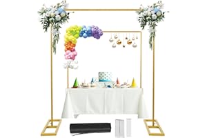 PARSEBIO Square Backdrop Stand, 8.2FT Wedding Arch, Heavy Duty Balloon Arch Stand, Over The Table Rod Stand with Clamps, Adjustable Photo Booth Background Kit, Backdrop Frame for Decor Birthday Party