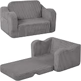 MeMoreCool Corduroy Kids Couch Sofa Folding Toddler Chair Bed Grey
