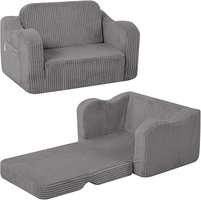 MeMoreCool Corduroy Kids Couch Sofa Folding Toddler Chair Bed Grey