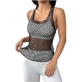 OYOANGLE Women's Mesh Racerback Workout Tank Top Hollow Out Scoop Neck Sleeveless Sports Shirts