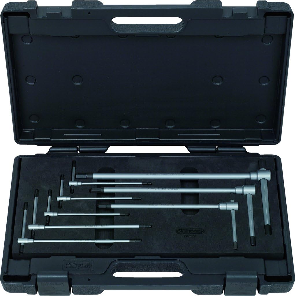 KS Tools 158.5100 2-10mm 3-Way T-Handle Hex Wrench Set (8 Pieces), Chrome