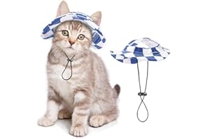 SETSBO Pet Hat for Cats/Dogs with Ear Holes Sunscreen - Adjustable String Baseball Cap for Small and Medium Cats/Dogs Outdoor Party Costume Decoration (Blue & White, Small)