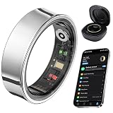 AMOVAN Smart Ring for Women Men, Fitness Tracker Ring with Body Temperature, Heart Rate, Blood Oxygen, Sleep Monitor, Calories, No Subscription Fee, IP68 Waterproof for iPhone & Android (Silver, #13)