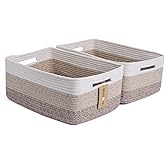 MiniArk Large Storage Baskets for Shelves, Closet Organizers Bins for Clothes Blanket Towels, Baby Nursery, Toy Baskets Box, Woven Rope Baskets, 17 x 13 x 7.5”, 2 Packs Gradient Brown
