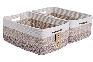MiniArk Large Storage Baskets for Shelves, Closet Organizers Bins for Clothes Blanket Towels, Baby Nursery, Toy Baskets Box, Woven Rope Baskets, 17 x 13 x 7.5”, 2 Packs Gradient Brown
