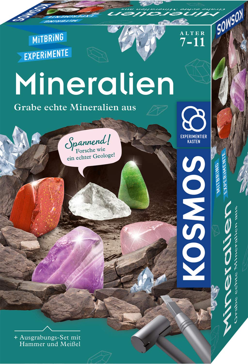 Kosmos 657901 Minerals Grabe echte Mineralien selbst aus mit Hammer und Meißel Experiment Set for Children Aged 7 and Over, Multicoloured
