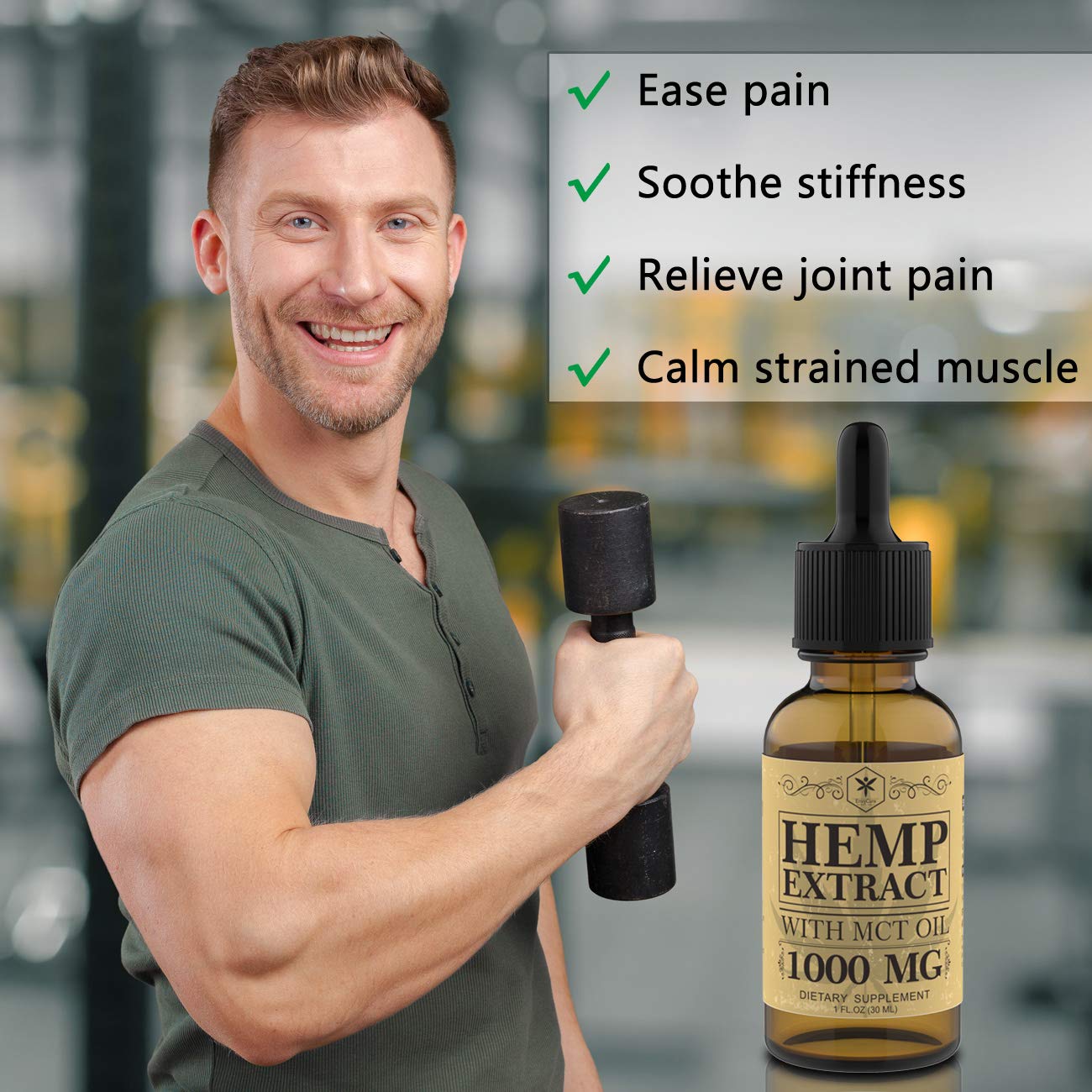 Hemp Oil Tincture 1000mg for Pain Relief, Stress and Anxiety Relief, Better Sleep - Organic Hemp Extract, 100% Natural Hemp Oil Extract with MCT Oil - Made in USA
