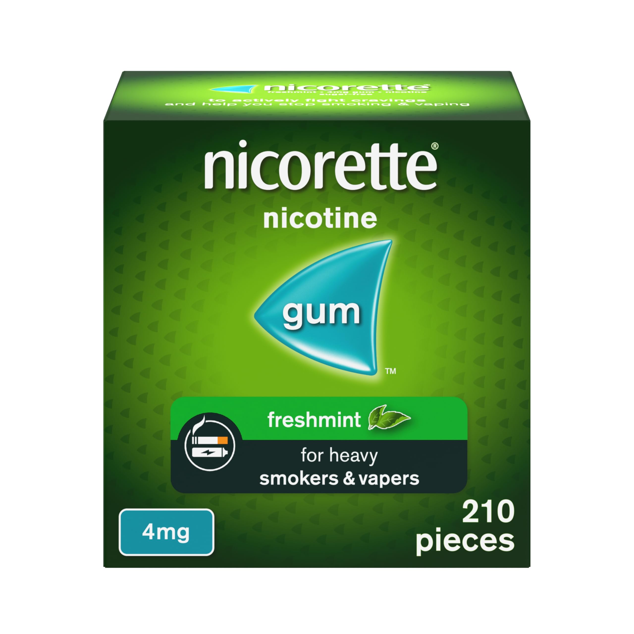 Nicorette Freshmint 4mg Gum (210 Pieces), Discreet Stop Smoking and Stop Vaping Aid to Help you Quit For Good, Tackle Cravings and Withdrawal Symptoms, Freshmint Nicotine Gum (Quit Smoking or Vaping)
