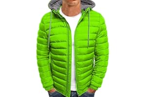 WENKOMG1 Puffer Jackets For Men,Solid Lightweight Packable Outerwear Zip Up Warm Cozy Removable Hood Jackets