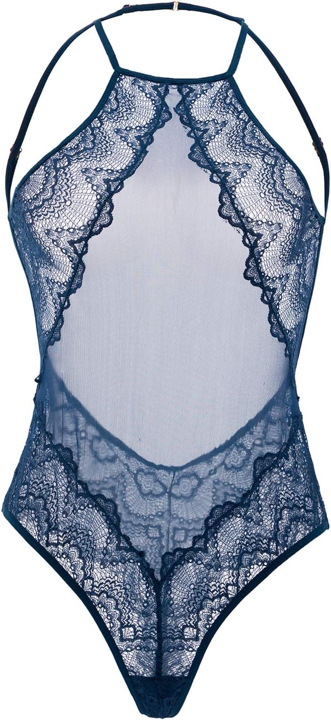Lingerie for Women Plus Size Sexy Teddy One Piece Sleepwear Lace Bodysuit Nightie (Teddy:Sky Blue, Large)