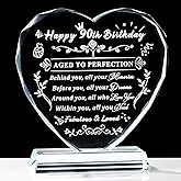 Arikyrist 90th Birthday Gifts for Women Men Laser Crystal Heart Happy 90th Birthday Decorations Ideas Gifts for 90 Year Old Women Men Mom Dad Husband Wife Friends