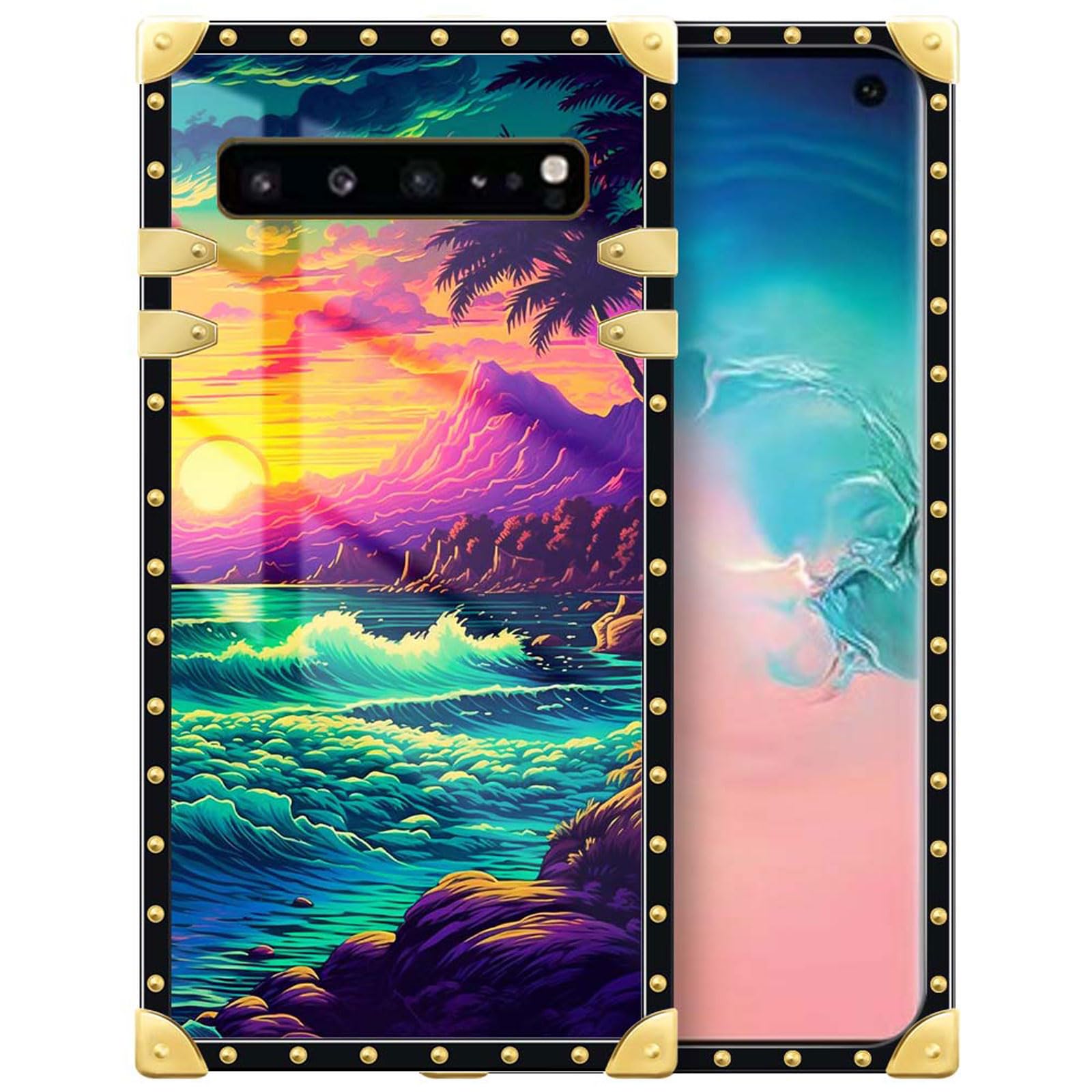 Yuning419 Compatible with Samsung Galaxy S10 5G Case,Luxury Soft TPU & Hard PC Back for Girls Women,Shockproof Protective Phone Cover for Galaxy S10 5G,Beautiful Sunset
