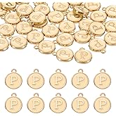 uxcell 52pcs Letter Charm, Enamel Letter Pendants, Alphabet P Pendants Double Sided Beads Charm for DIY Bracelet Necklace Pendants Earring Jewelry, Champagne Gold
