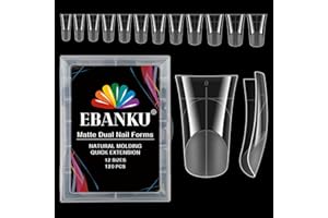 EBANKU Duck Nail Dual Forms for Poly Nail Extension, 120PCS Medium Length Duck Nail Tips Reusable Full Cover French Tip Molds for Builder Gel Nail Art Design Salon&DIY, 12 Sizes