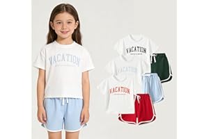 Girls Outfits 6 Piece Letter Print Tee and Dolphin Shorts Drawstring Waistband Tracksuit Sets for Kids Sports Casual