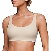 CRZ YOGA Softhold Double Lined U Back Bralette - Womens Scoop Neck Lounge T-Shirt Everyday Bras Smooth Wireless Cami
