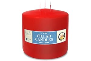 HYOOLA Red Three Wick Large Candle - 6 x 6 Inch - Unscented Big Pillar Candles - 146 Hour - European Made