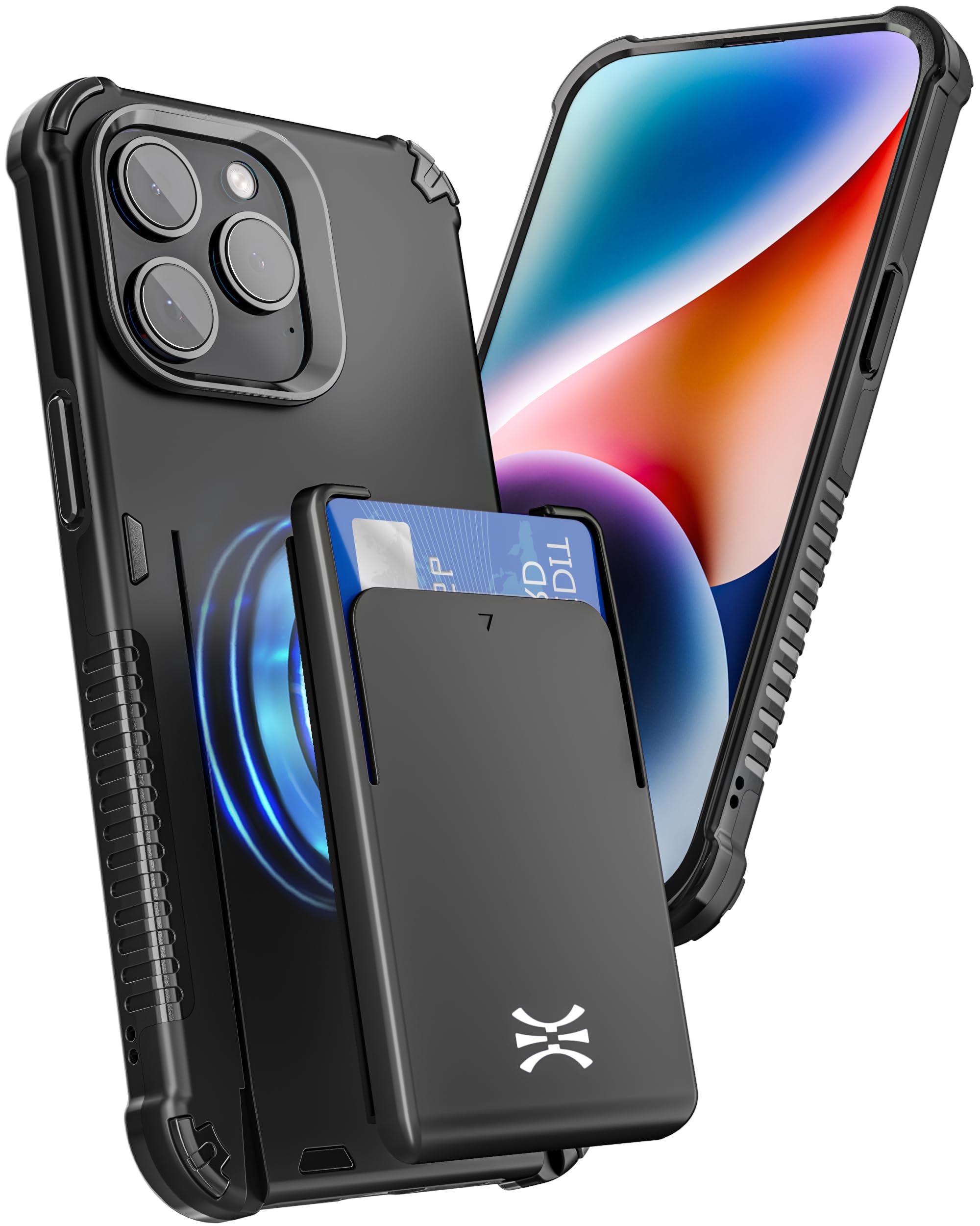 TORU MX PRO for iPhone 14 Pro Max Slim Hard Wallet Case | Dual Layer Protective Shockproof Cover with Built-in Magnets for MagSafe Compatible | Detachable Sliding Card Holder for 3 Cards - Black