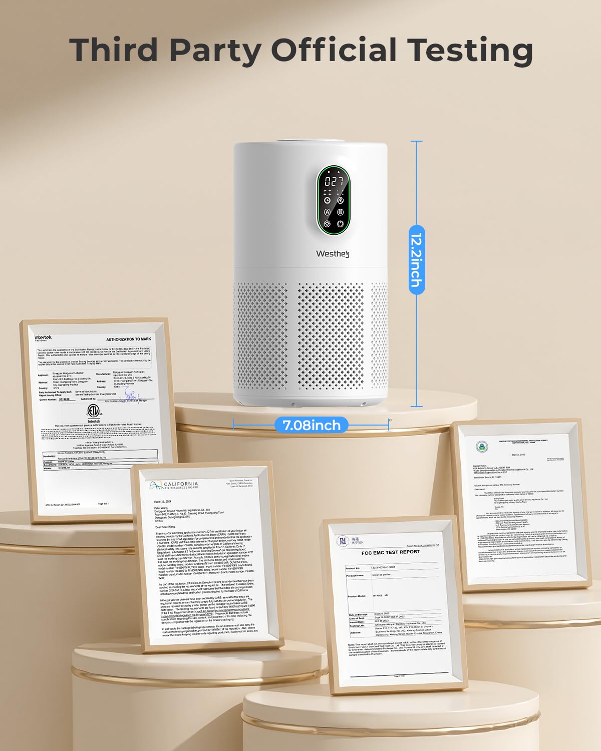 Air Purifiers for Home Large Room up to 1650 ft², WESTHEY H13 True HEPA Air Purifier for Bedroom with Night Light, Air Quality Monitor, Fragrance Sponge, Air Cleaner for Wildfire Smoke Dander Dust