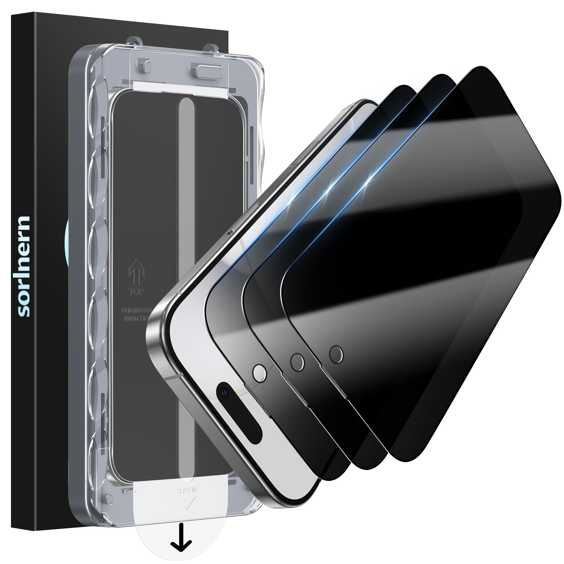 sorlnern 3 Pack Privacy Screen Protector Compatible for iPhone 16 Pro Max, 23° Anti-Spy, 9H Tempered Glass, Anti-Scratch, Touch-Sensitive, Bubble-Free, Easy Installation