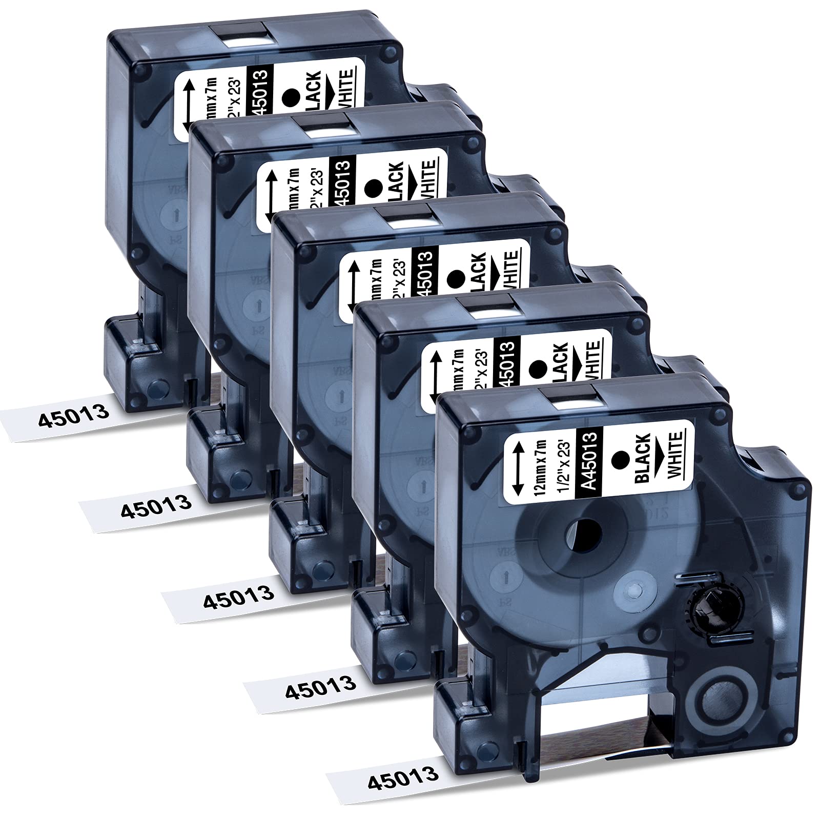 A45013 Compatible with Dymo D1 Label Tape, 12mm x 7m, Black on White, 45013 Label Tape Compatible with Dymo LabelManager 160 210D 360D 420P 450D 500TS, 5-Pack