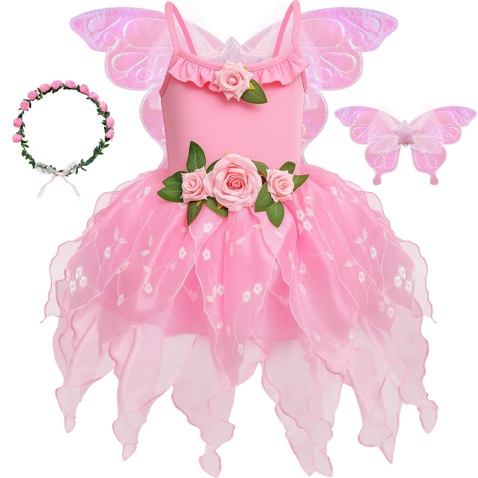 Photo 1 of Latocos Girls Fairy Dress Costume Kids Toddler Fairy Dresses Butterfly Wings Headband Princess Dress Up Halloween Birthday Party Gift (130)