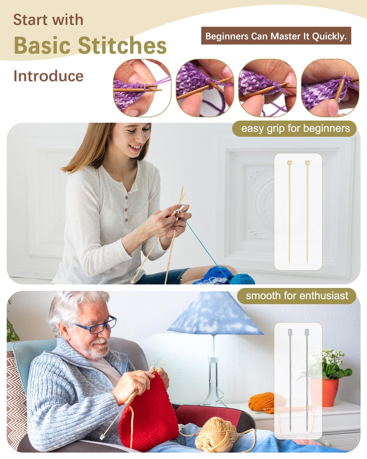 Katech Beginner Knitting Kit - Learn to Knit Kit for Adults & Kids - Complete Hat, Scarf, Gloves Starter Kit with Step-by-Step Instructions